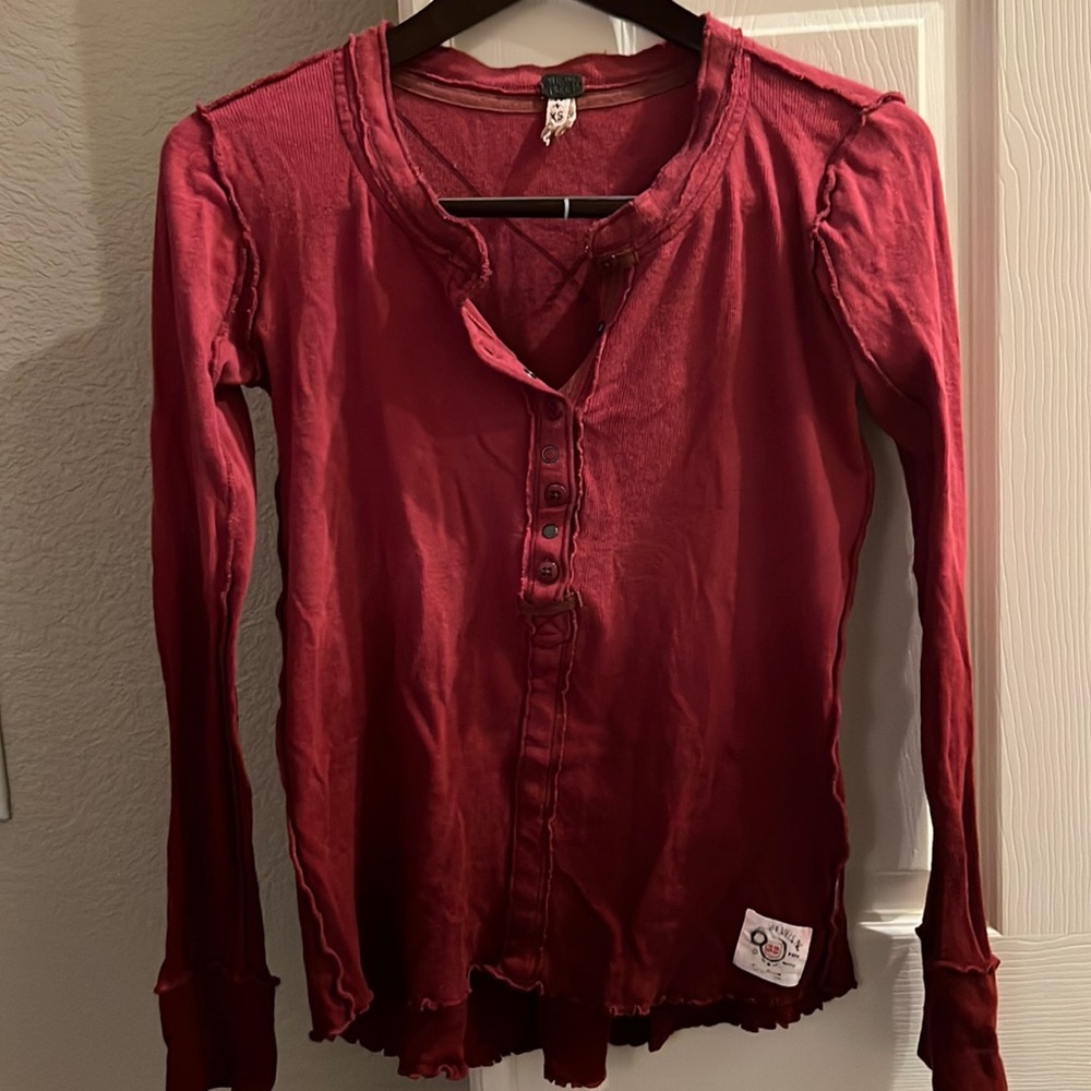 Free People long sleeve with part button placket